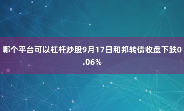 哪个平台可以杠杆炒股9月17日和邦转债收盘下跌0.06%